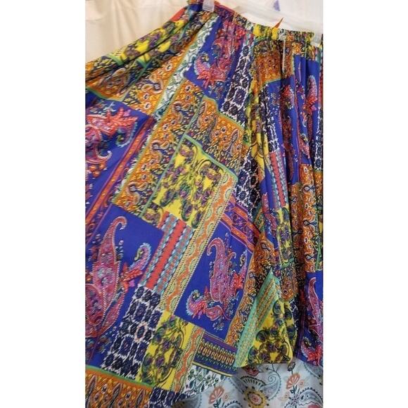 Patchwork Super Flowy New boutique full maxi skirt blue‎ yellow plus Size 2X New - Picture 6 of 8